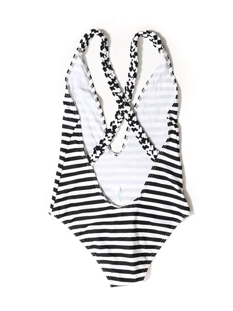 Boutique Asos Swim Maillot De Bain Une Pi Ce Blanc Ray Noir Dos Nu