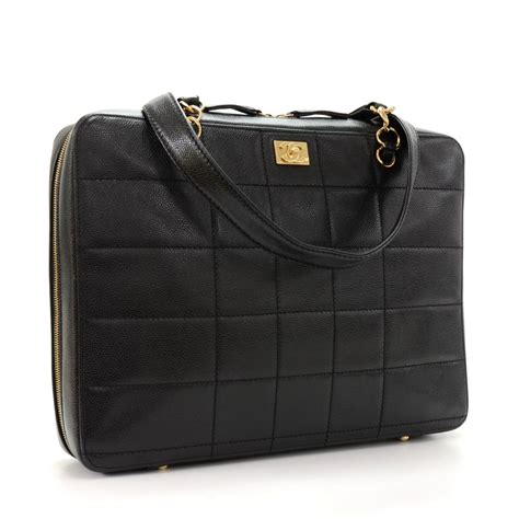 Chanel Chanel Black Quilted Caviar Leather Large Laptop Bag