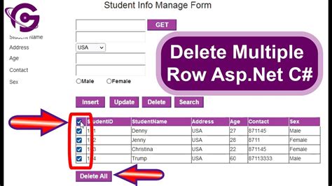Delete Multiple Selected Row From GridView In Asp Net C With