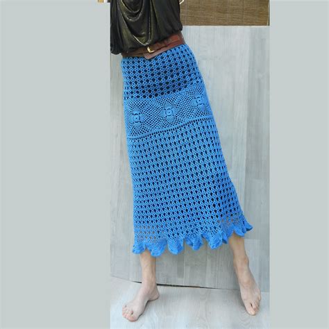 Blue Lace Maxi Skirt Boho Skirt Summer Crochet Long Skirt Etsy