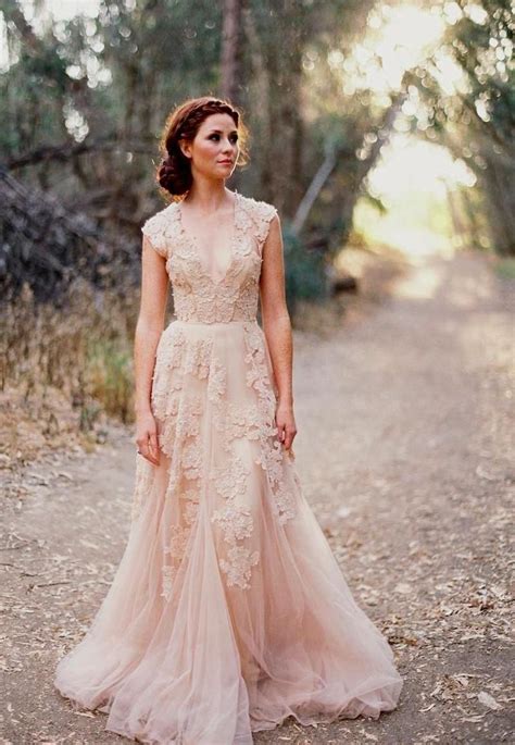 Contrary to what your facebook feed tells you, there are actually loads the white gown is one of the most iconic parts of wedding history. Light rose bohemian lacy wedding dress | Nontraditional ...