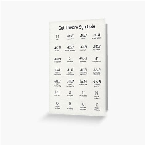 Set Theory Symbols Greeting Card For Sale By Coolmathposters Redbubble
