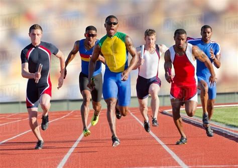 Six Athletes Running On Race Track Stock Photo Dissolve