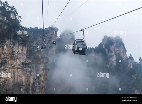 Moving Cable Cars Of Zhangjiajie National Forest Park Unesco World