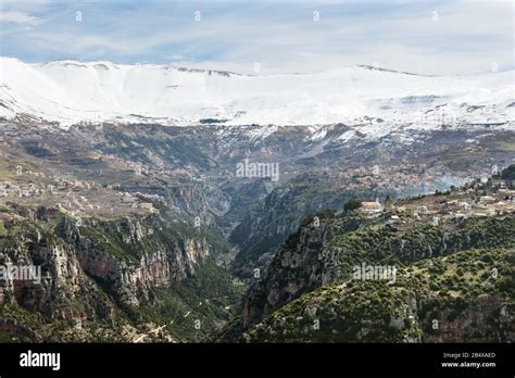 Snow Capped Mountains Qadisha Valley Lebanon Stock Photo Alamy