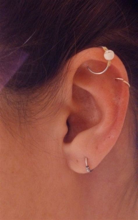 Cartilage Hoop Piercing White Turquoise Gemstone Upper Mm Earring