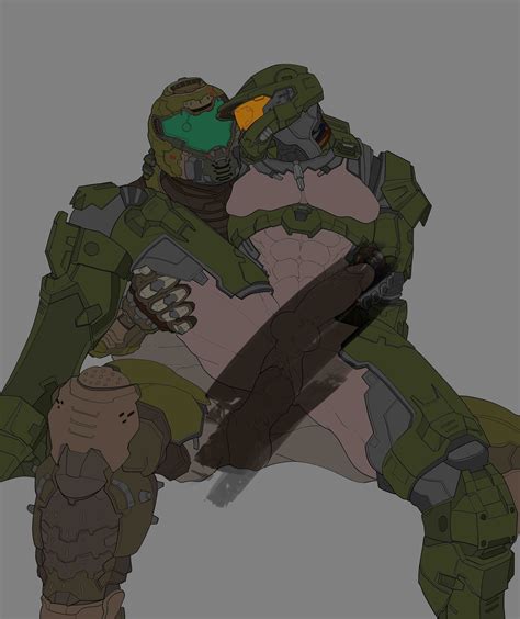 Post Adios Artist DOOM Doomguy Halo Master Chief Crossover