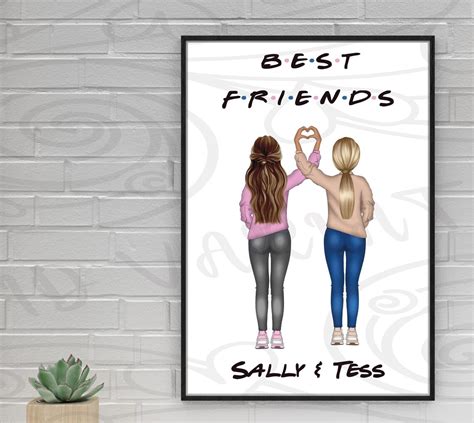 Personalised Best Friends Print Heart Besties Poster T Etsy