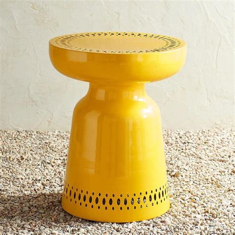 Eyelet Round Yellow Metal Accent Table