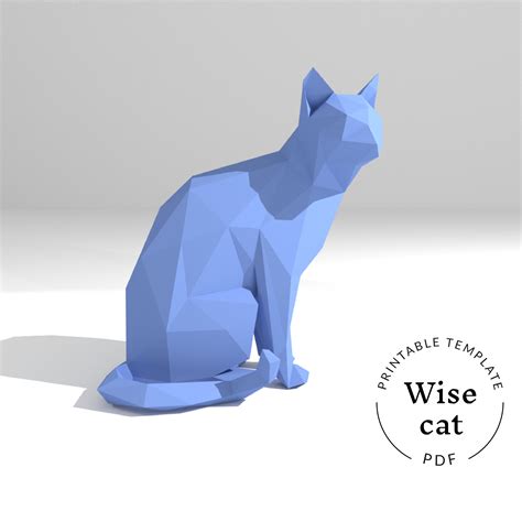 Printable Diy Template Pdf Wise Cat Low Poly Paper Model Etsy