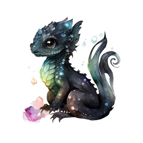 Watercolour Colourful Dragon Magic Dragons Fantasy Funny Creatures