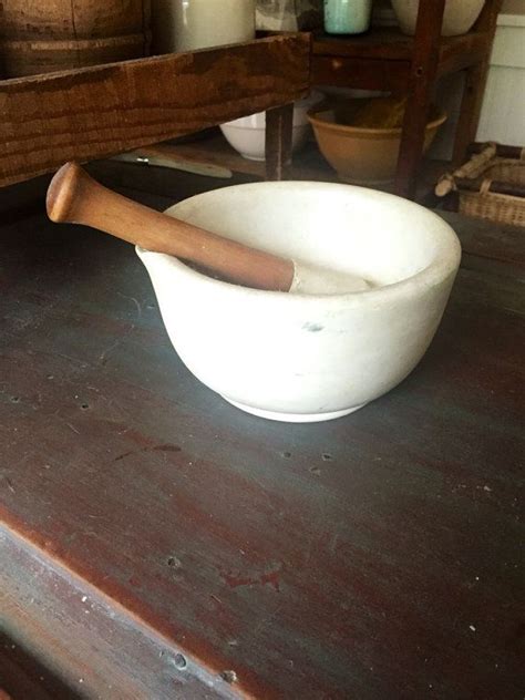Antique Large Apothecary Porcelain Mortar And Pestle Medical Pharmacist