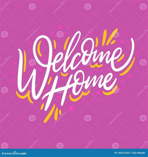 Welcome Home Hand Drawn Vector Lettering Isolated On Pink Background