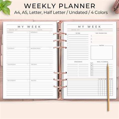 Paper Weekly Planner Split Section Daily Planner Weekly Schedule To Do