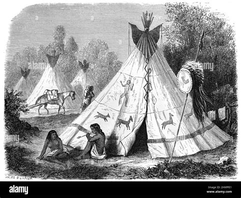 Comanche Native American Village Or Camp With Tipis Tepees Or Teepee