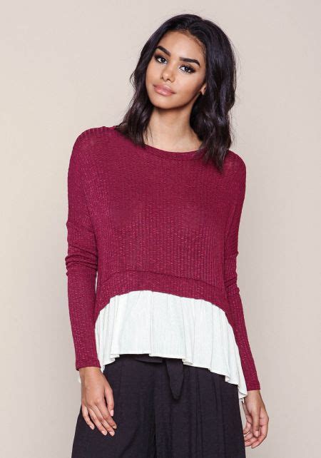 Junior Clothing Burgundy Ribbed Knit Layered Top Loveculture Com