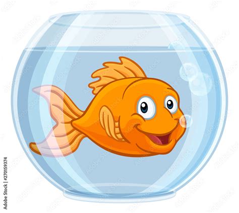 A Goldfish In A Gold Fish Bowl Happy Cute Cartoon Character Stock