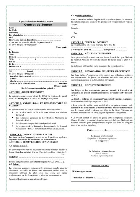 Contrat De Joueur Football Amateur DOC PDF Page 1 Sur 1