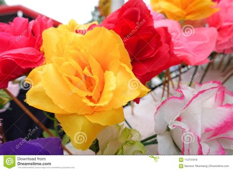 Fake Flower And Floral Background Rose Flowers Made Of Fabric The
