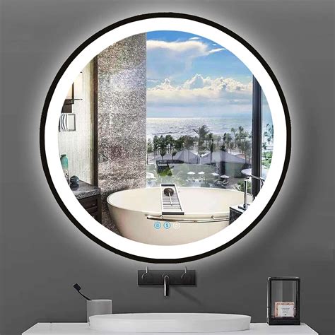 Dididada Led Round Lighted Bathroom Mirror With Lights For Bathroom Wall Black Frame Vanity