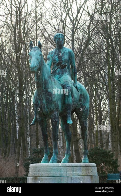 Statue Of A Woman Riding A Horse In Tiergarten Berlin Germany Stock