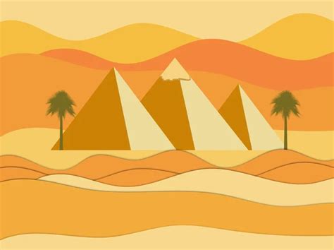 Egyptian Pyramids In The Desert Sun Rays And Palms Ancient Egypt Vector Illustration — Stock