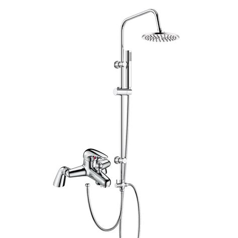 eaton single lever deck mounted bath shower mixer tap with 3 way round rigid riser rail kit