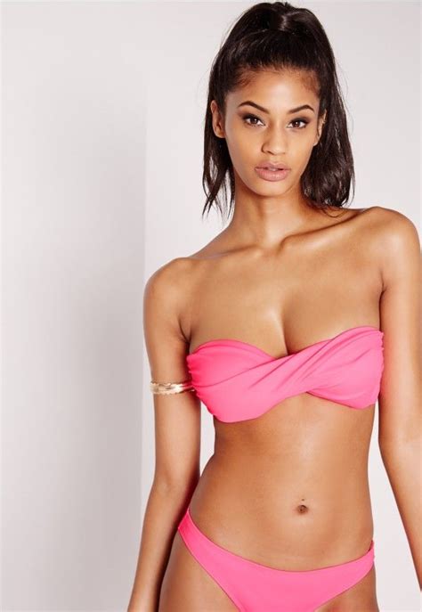 Missguided Twist Bandeau Bikini Top Hot Pink Mix Match Bikini