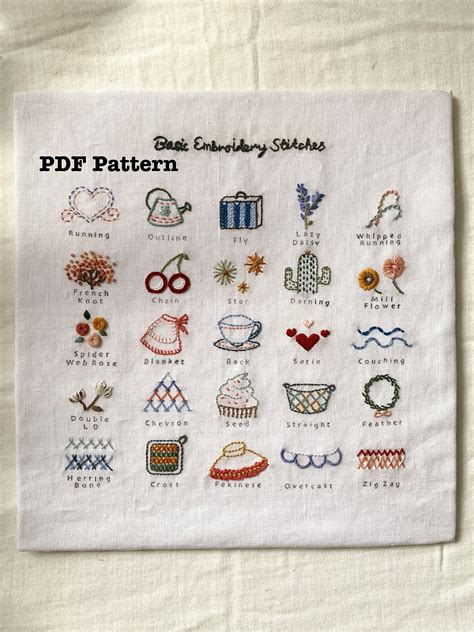 Basic Embroidery Stitch Sampler Pdf Muster Für Anfänger Etsyde
