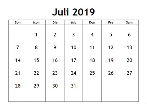Kalender Juli 2020 Zum Ausdrucken