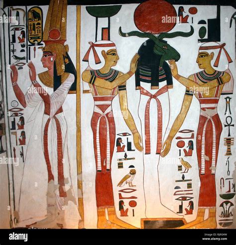 Wall Painting Depicting Nefertari And The Ram God Khnum Inside The