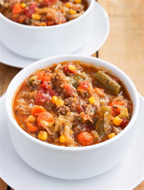 This recipe avoids any bitterness by browning all the meat, celery, and cabbage until it's nice and soft before adding any stock. Ground Beef and Cabbage Soup-3 - Smile Sandwich