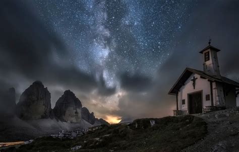 Wallpaper Night Stars Italy Dolomites The Three Peaks Of Lavaredo