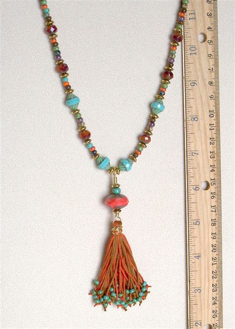 Boho Beaded Tassel Necklace Long Boho Tassel Necklace Turquoise Coral Collection Free T Box