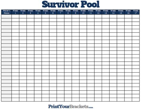 Nfl Survivor Pool Sheet Printable Football Suicide Pool