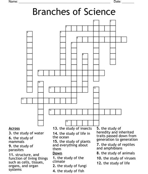 Branches Of Science Crossword Wordmint