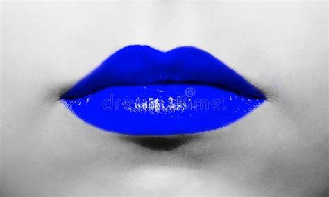 Female Lips Close Up With Deep Blue Lipstick Bright Juicy Color On A