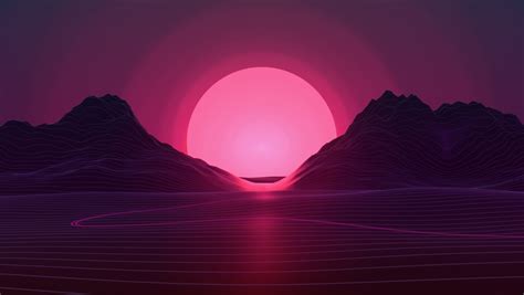 Wallpaper Digital Art Mountains Neon Sunset Resolution2880x1800