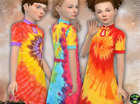 The Sims Resource Girls Colorful Tie Dye Dress