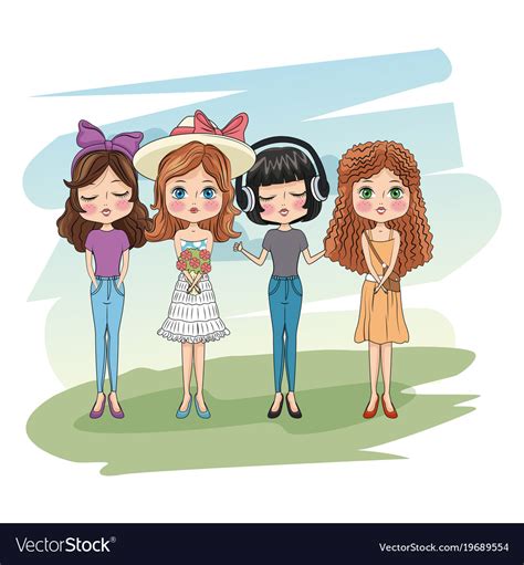 Cute Girls Friends Cartoon Royalty Free Vector Image