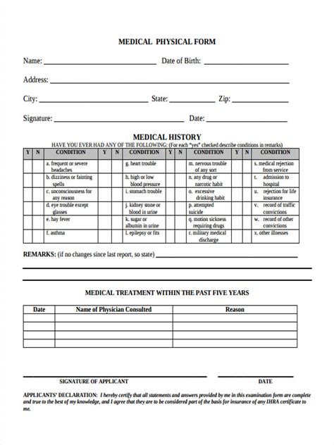 Free Printable Physical Exam Forms