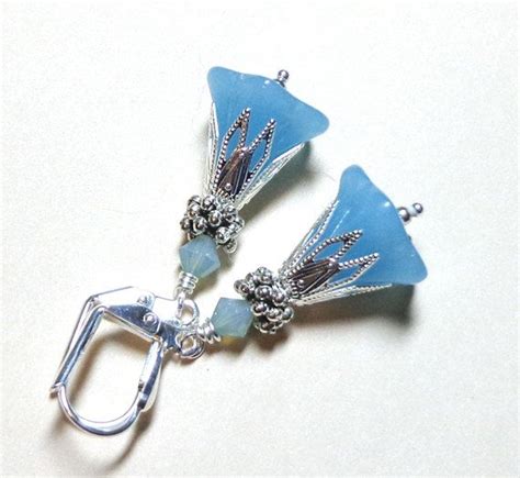 Jewelry Earrings Aqua Turquoise Czech Glass Bell Flower Etsy