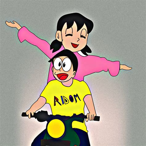 Nobita Riding Bike With Sizuak By Ridom007 On Deviantart