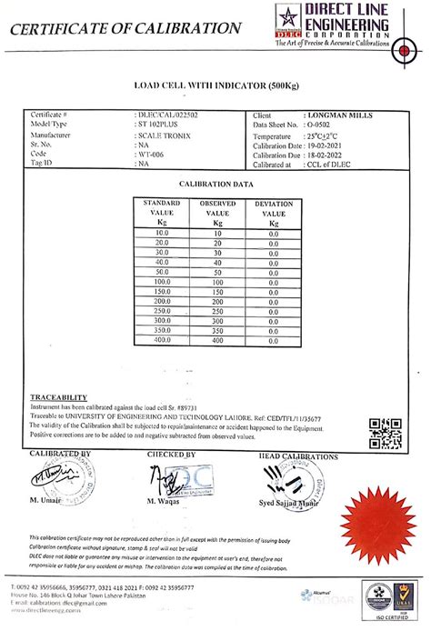 Performance And Calibration Certificates Iso 90012015 And Pakistan