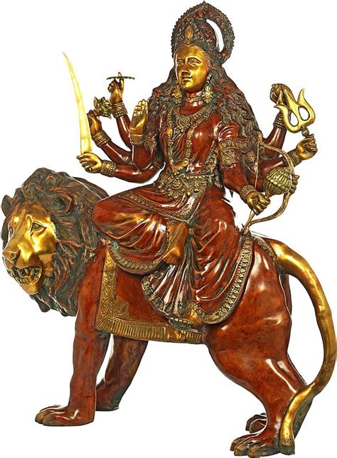 large size ashtabhuja dhari durga on her mount lion exotic india art