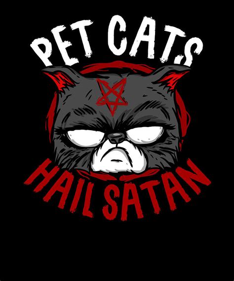 Pet Cats Hail Satan I Occultist Pentagram Cat Graphic Digital Art By Bi