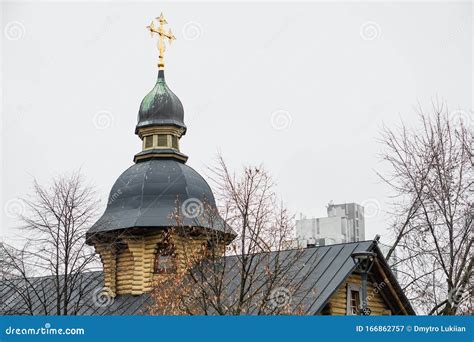 Orthodox Russian Church In Cloudy Weather In Early Winter Stock Image