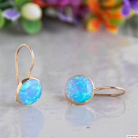 Blue Opal Earrings Gemstone Earrings Opal Jewelry K Gold Etsy