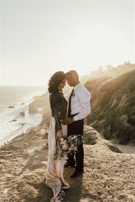 Beach Cliff Elopement Inspiration In Malibu Ca Kate And Miko Wandering Weddings