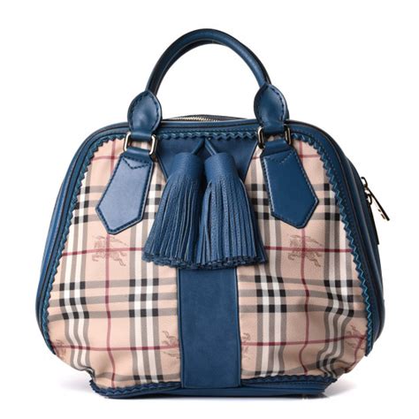 Burberry Haymarket Check Suede Prorsum Tassel Bowling Bag Blue 799111 Fashionphile